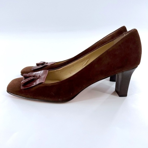 Adrienne Vittadini Brown Suede Womens 9.5 B  Tassel Loafer Heel vintage - Picture 12 of 14
